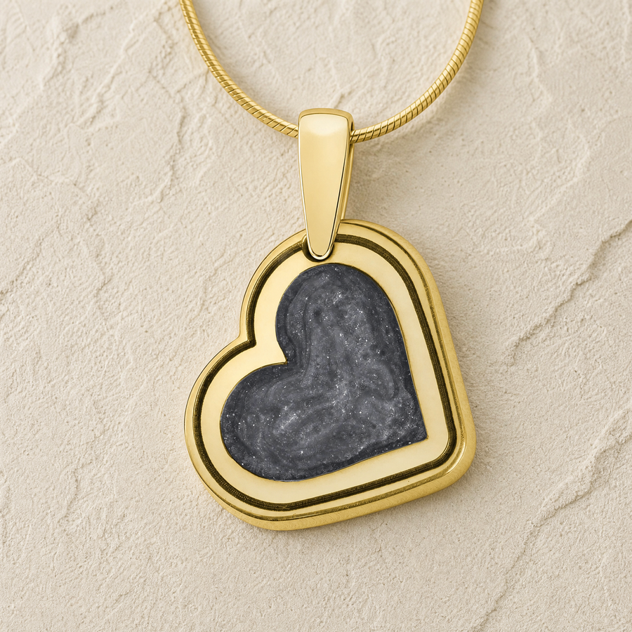 Solid 14K Gold Attentive Heart with Slate Ash Resin Jewelry