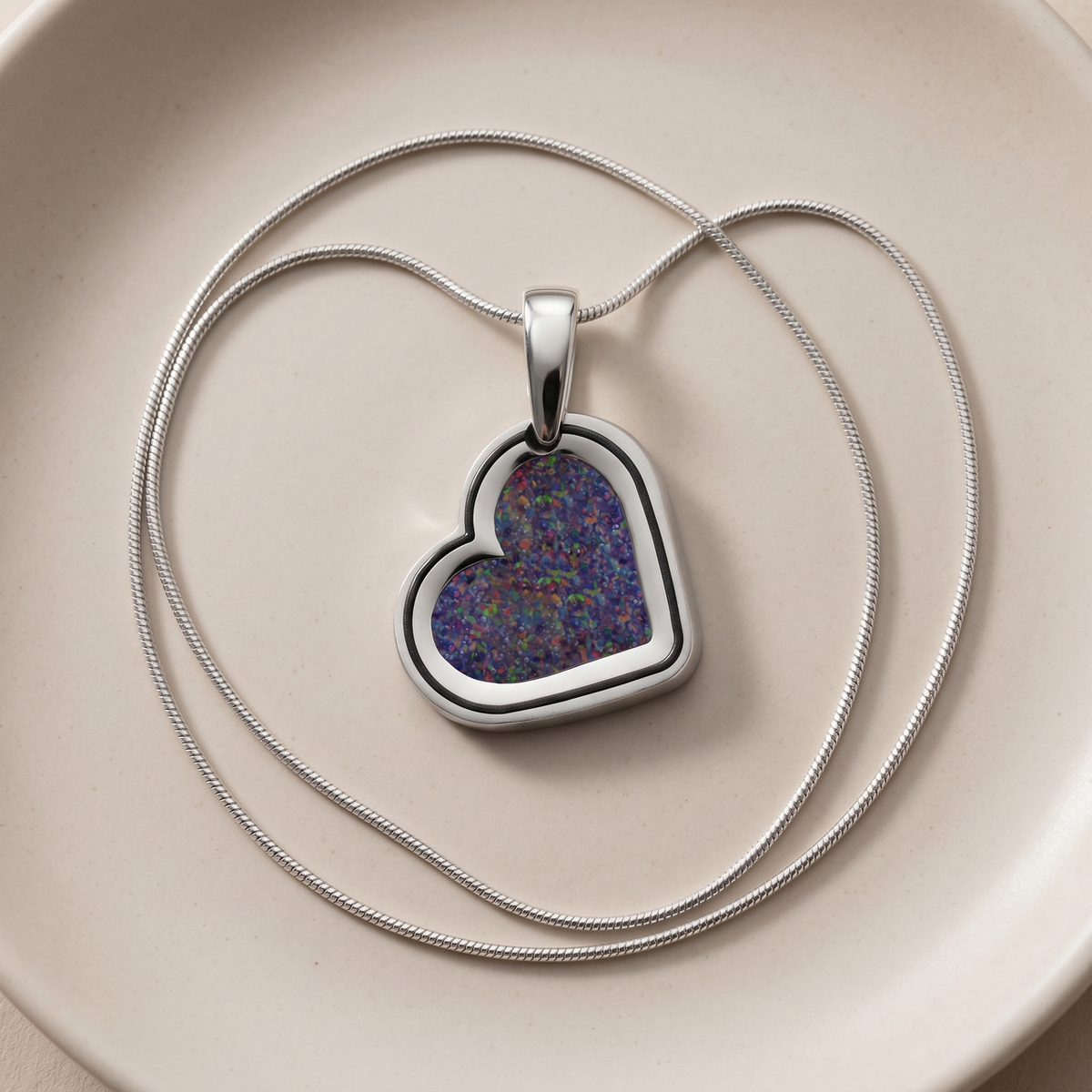 Attentive Heart Sterling Silver with Black Flame Opal Ash Resin Jewelry