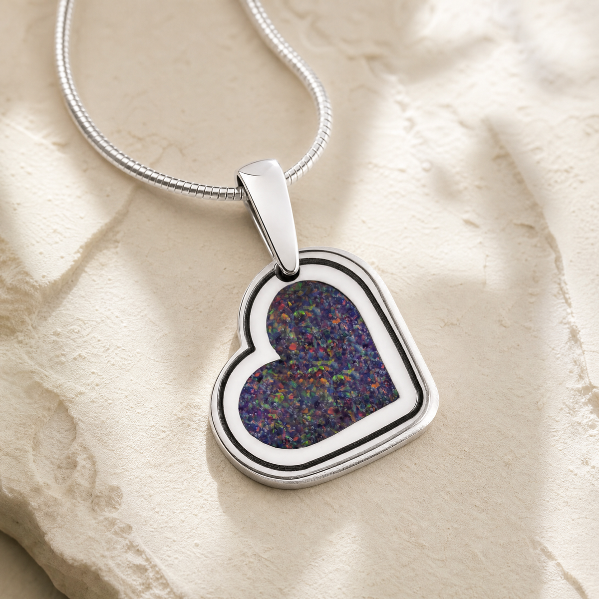 Attentive Heart Sterling Silver with Black Flame Opal Ash Resin Jewelry