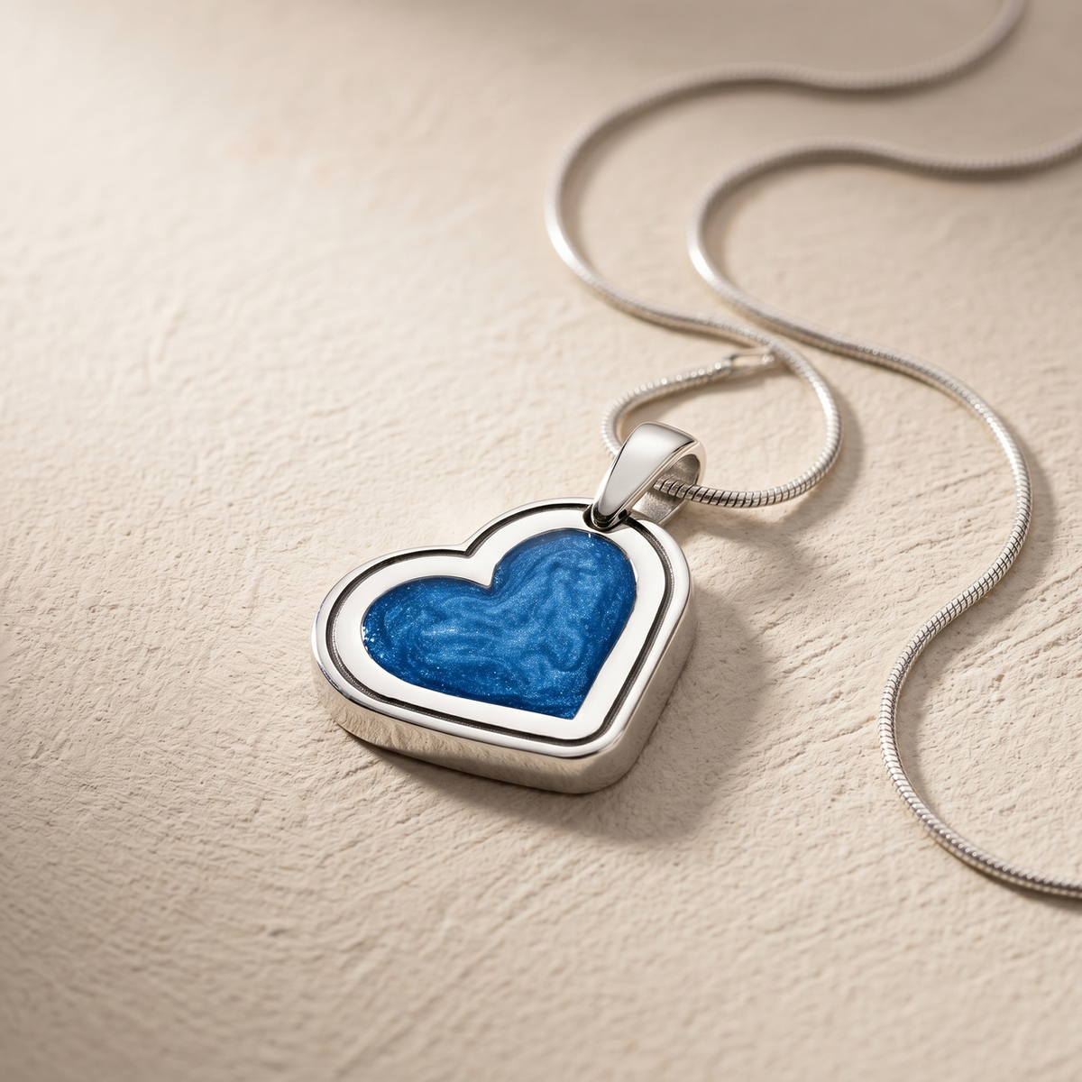 Solid 14K White Gold Attentive Heart with Cobalt Ash Resin Jewelry