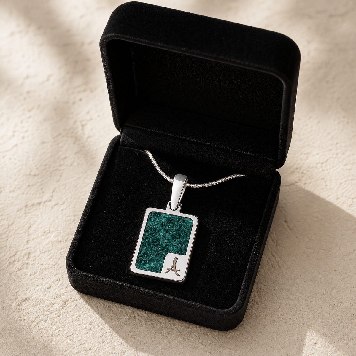 Solid 14K White Gold Thoughtful Rectangle Ash Resin Jewelry