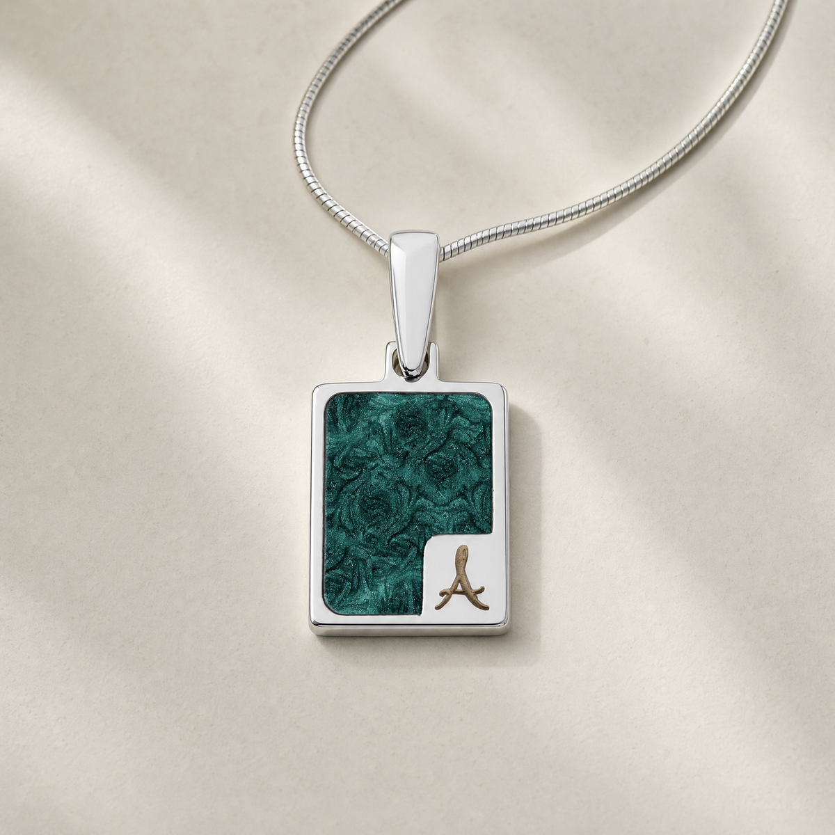 Solid 14K White Gold Thoughtful Rectangle Ash Resin Jewelry