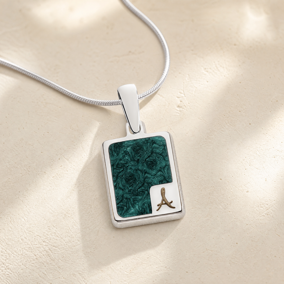 Solid 14K White Gold Thoughtful Rectangle Ash Resin Jewelry