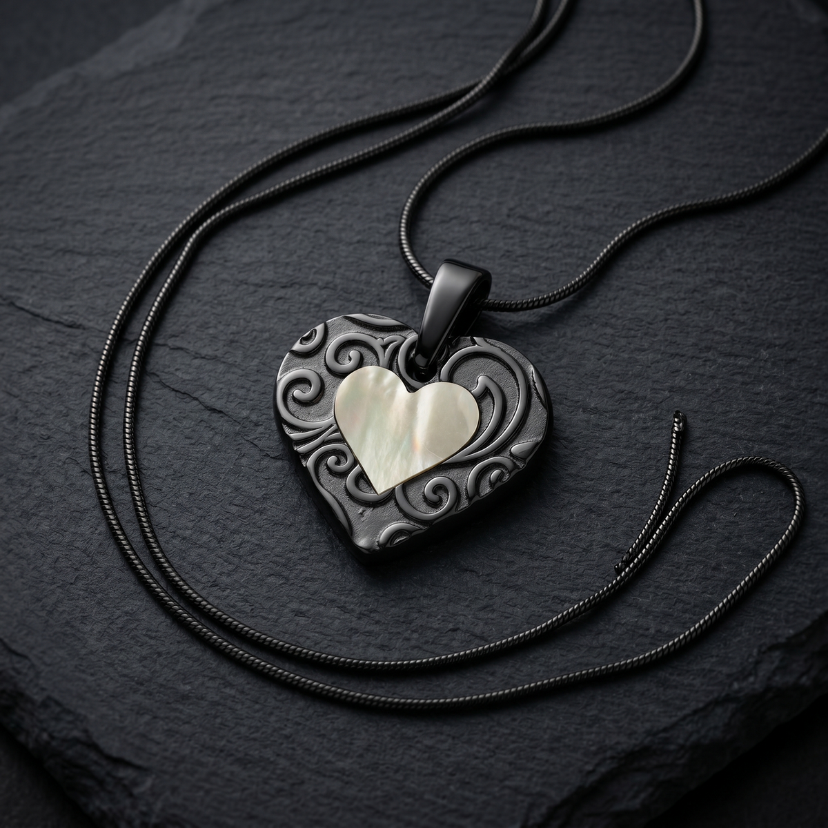 Pleasant Heart Black Finish with Cream Ash Resin Jewelry