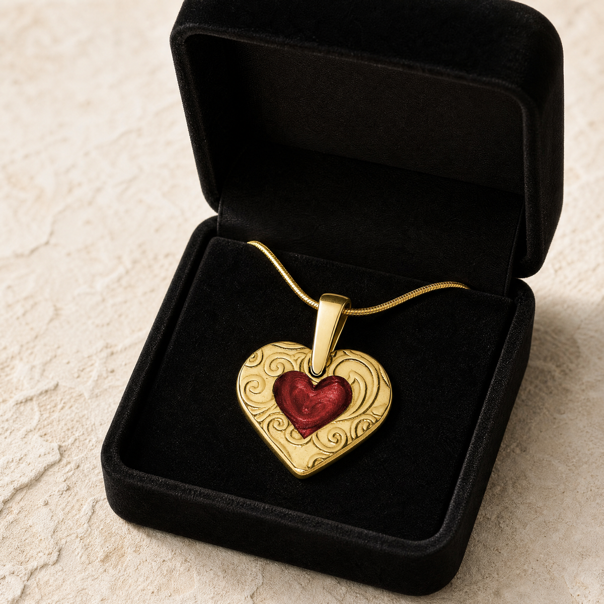 Pleasant Heart Gold Plated with Crimson Ash Resin Jewelry