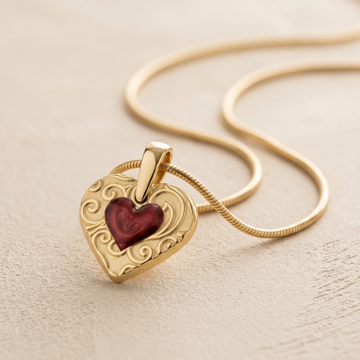 Pleasant Heart Gold Plated with Crimson Ash Resin Jewelry