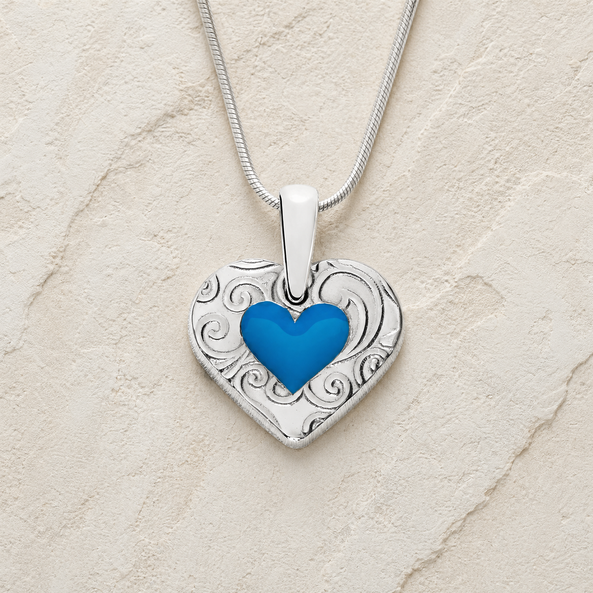 Solid 14K White Gold Pleasant Heart Ash Resin Jewelry