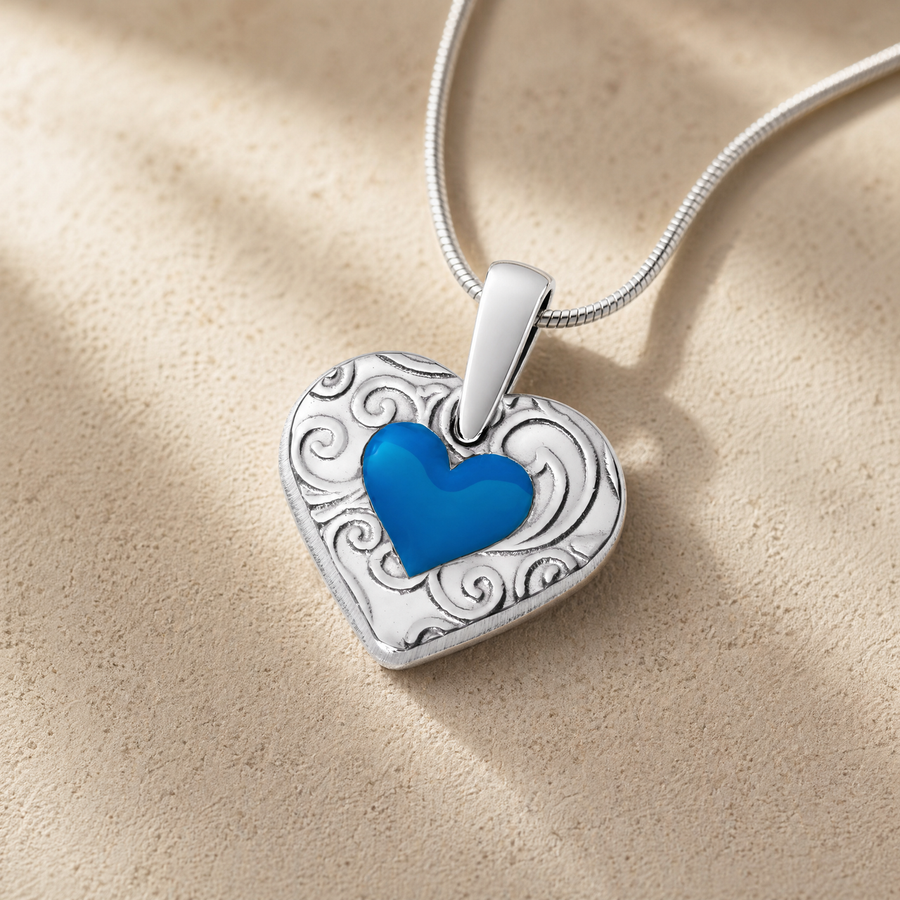 Solid 14K White Gold Pleasant Heart Ash Resin Jewelry