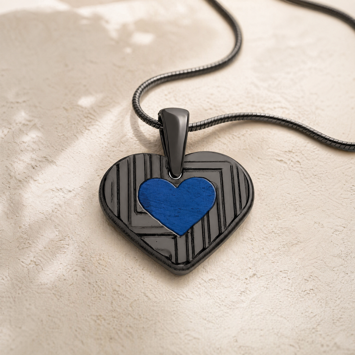 Lined Heart Black Finish Ash Resin Jewelry