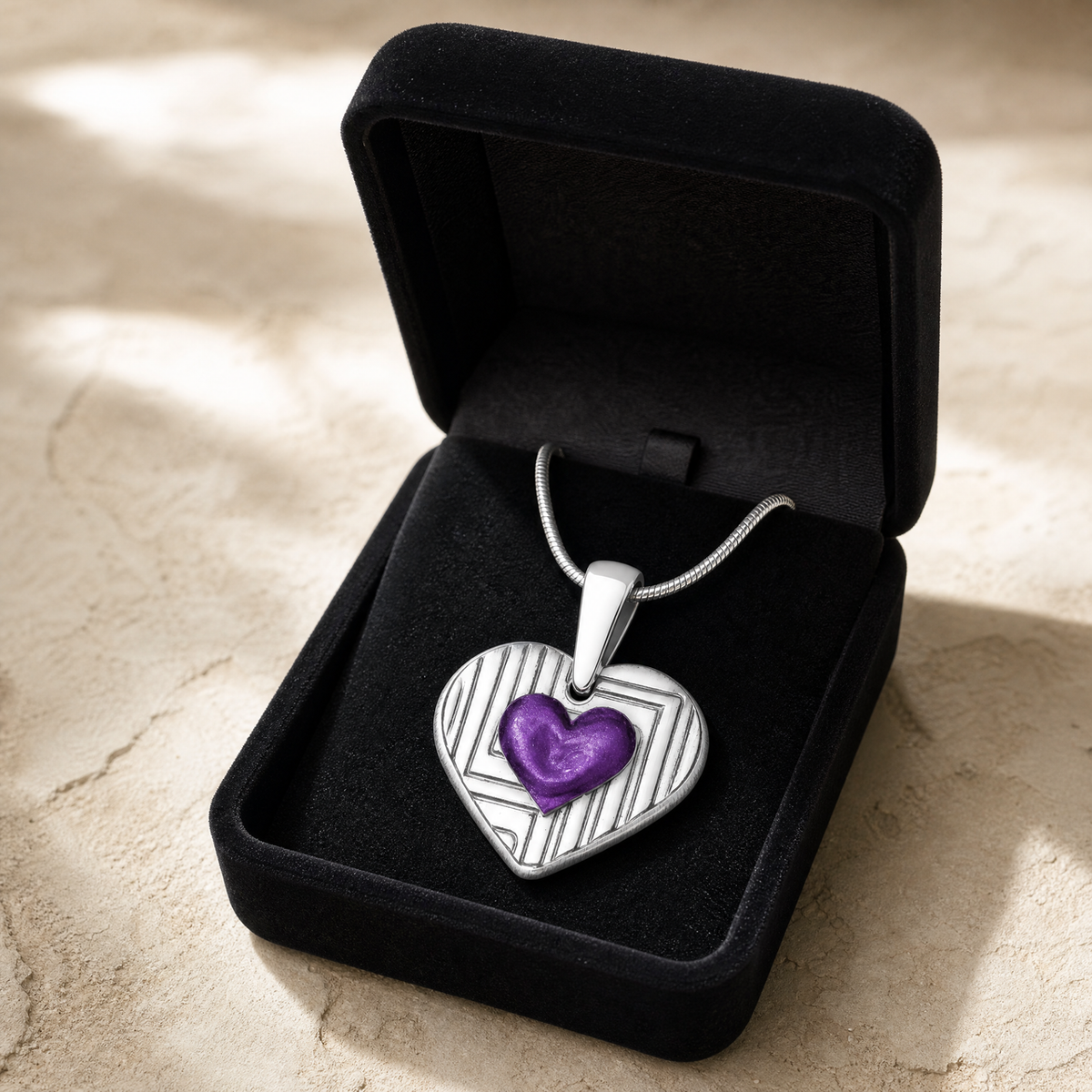 Lined Heart Sterling Silver with Mulberry Ash Resin Jewelry