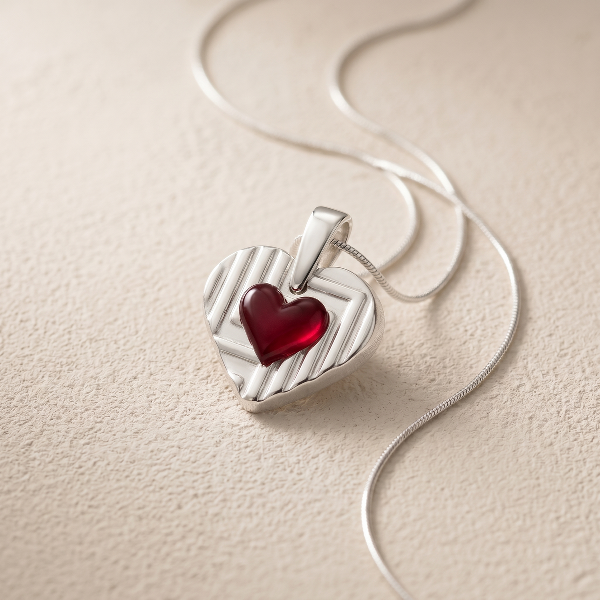 Lined Heart Sterling Silver Ash Resin Jewelry