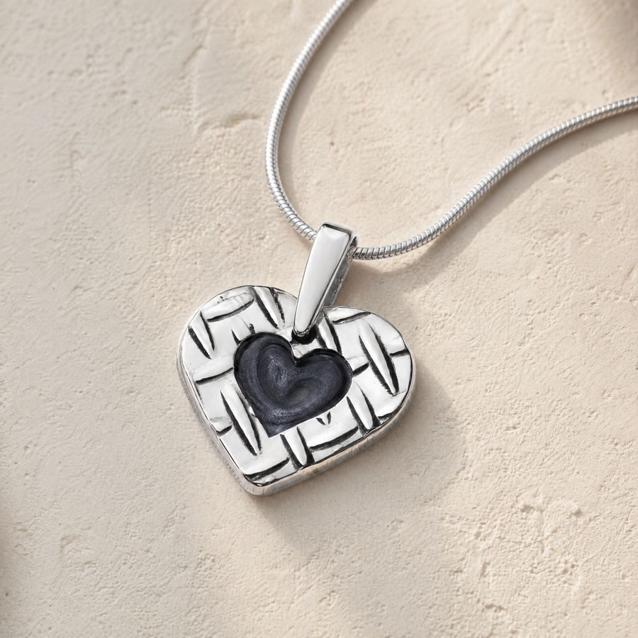 Solid 14K White Gold Woven Heart Ash Resin Jewelry