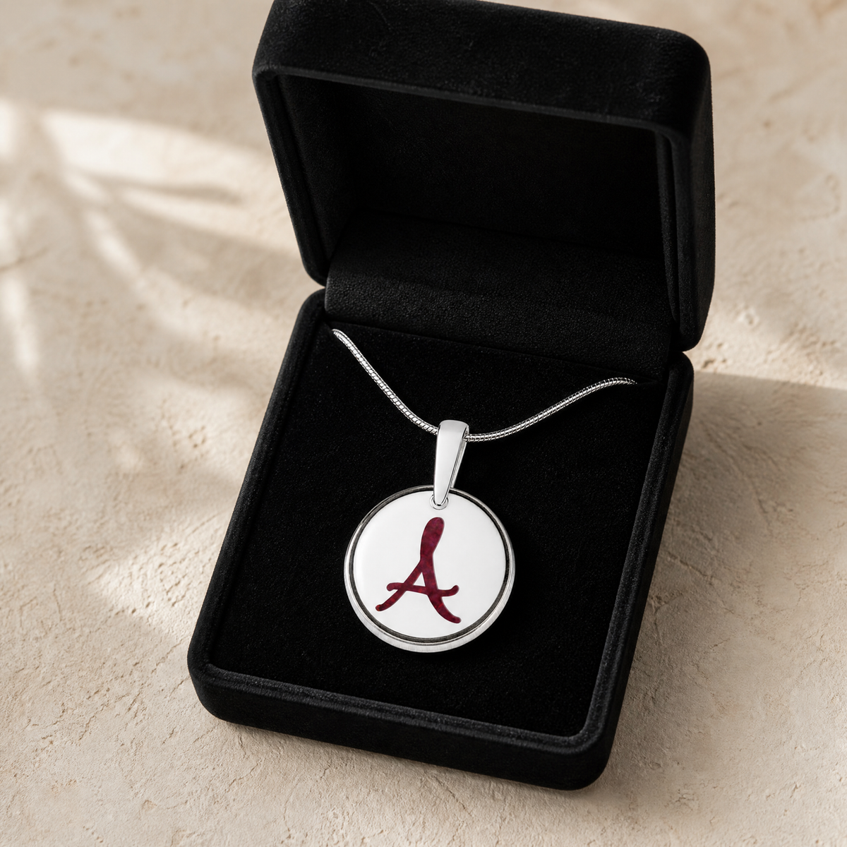 Initial Round Sterling Silver with Scarlet Pearl Opal Ash Resin Jewelry