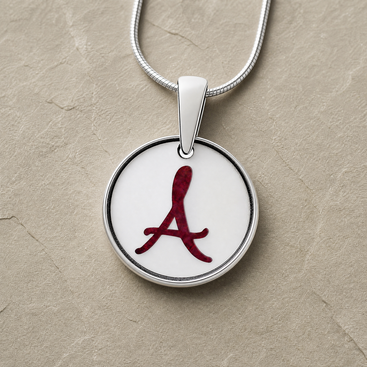 Initial Round Sterling Silver with Scarlet Pearl Opal Ash Resin Jewelry