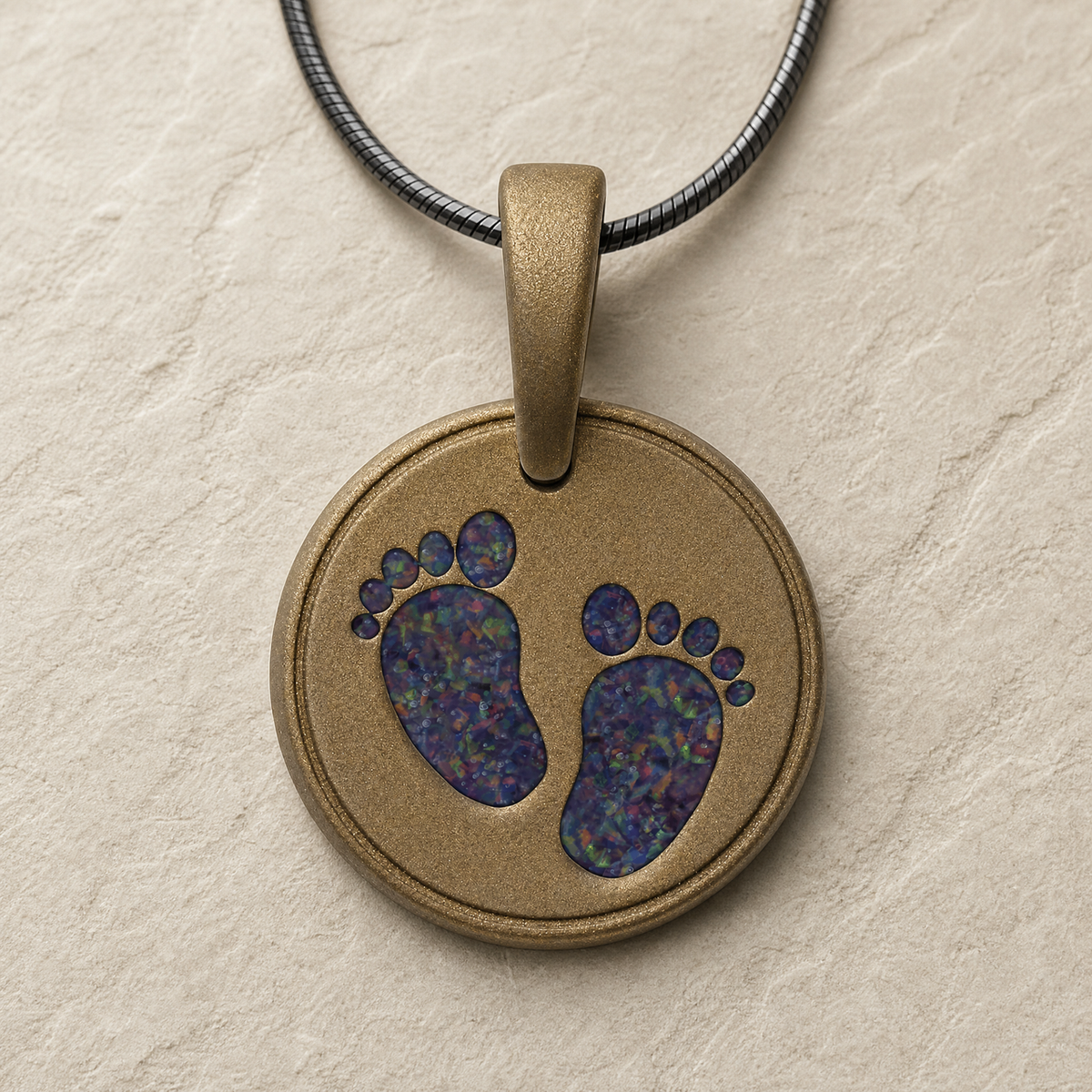 Lasting Imprint Round Bronze Finish with Black Flame Opal Ash Resin Jewelry