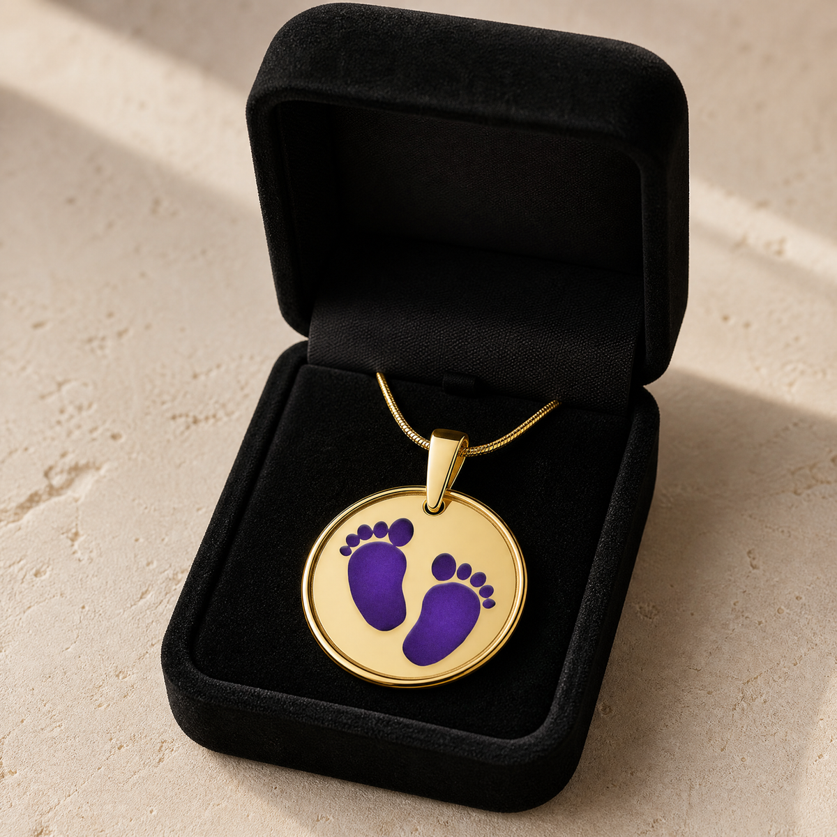 Solid 14K Gold Lasting Imprint Round with Lilac Ash Resin Jewelry
