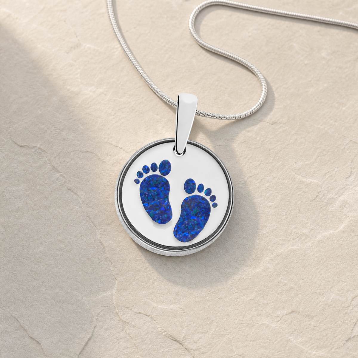 Lasting Imprint Round Sterling Silver with Opal Blue Waters Ash Resin Jewelry