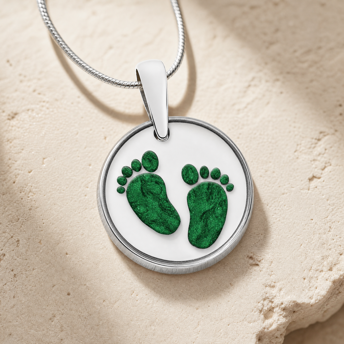 Solid 14K White Gold Lasting Imprint Round with Seafoam Ash Resin Jewelry
