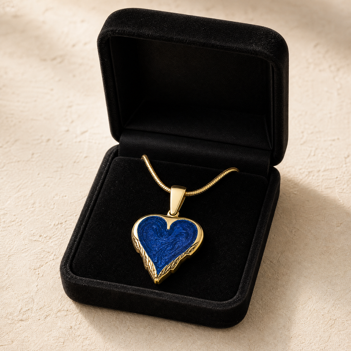 Feathered Heart Gold Plated with Cobalt Ash Resin Jewelry