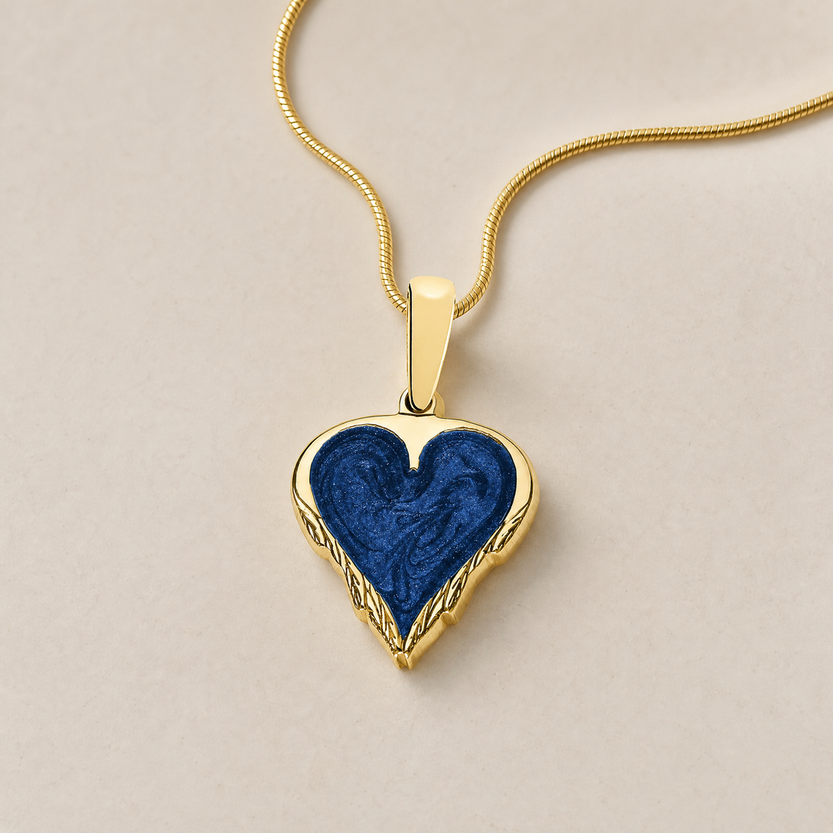 Feathered Heart Gold Plated with Cobalt Ash Resin Jewelry