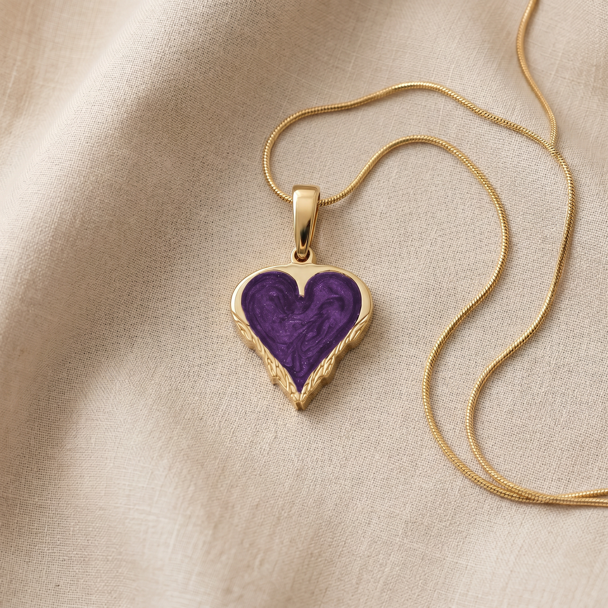 Feathered Heart Gold Plated with Mullberry Ash Resin Jewelry