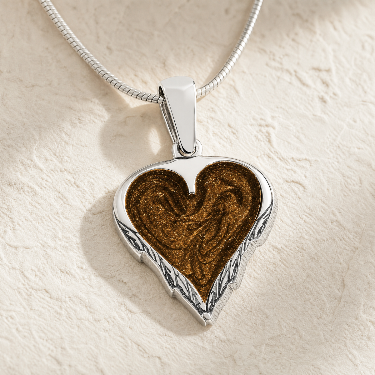 Feathered Heart Sterling Silver with Carob Ash Resin Jewelry