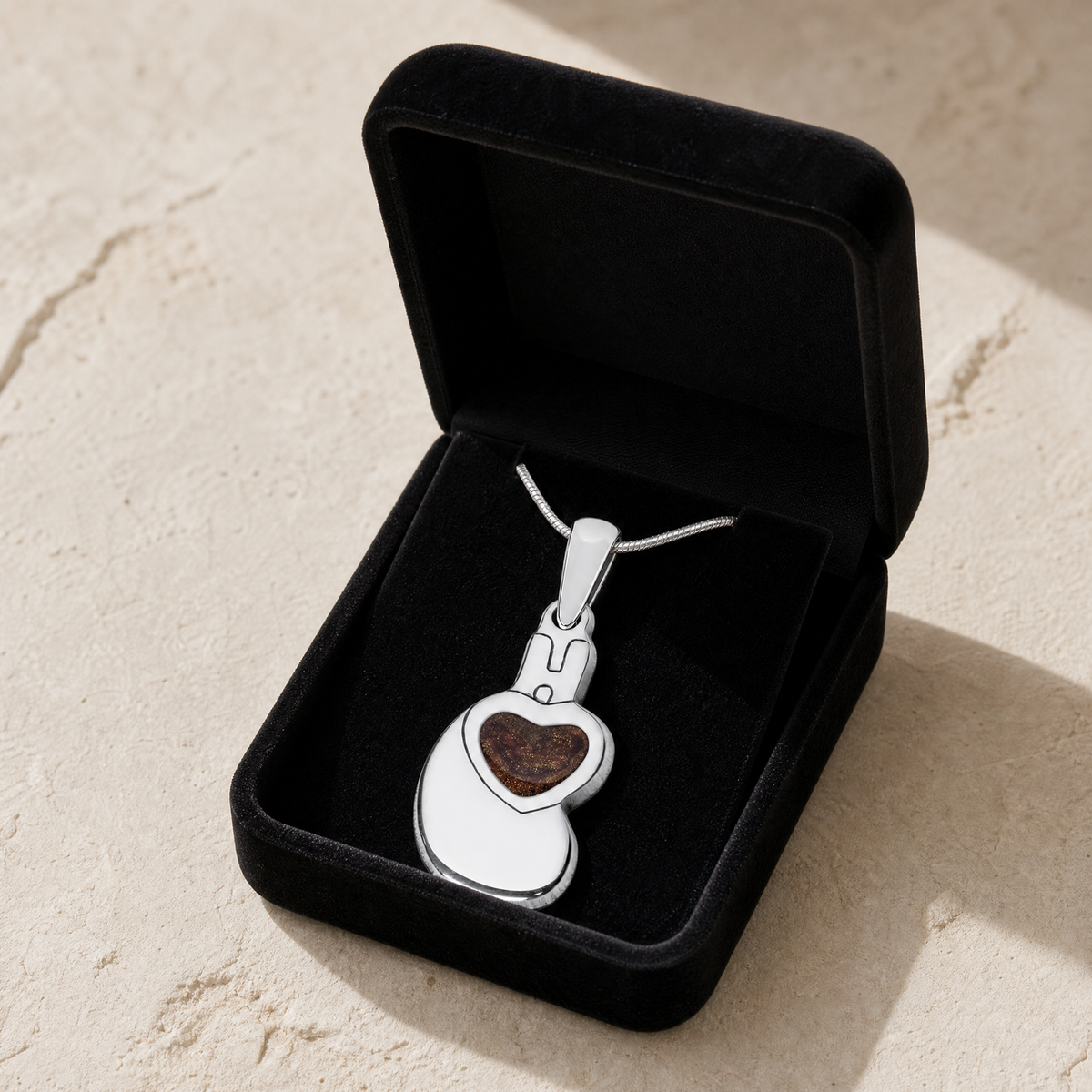 Solid 14K White Gold Holding You Close with Carob Resin Ash Resin Jewelry