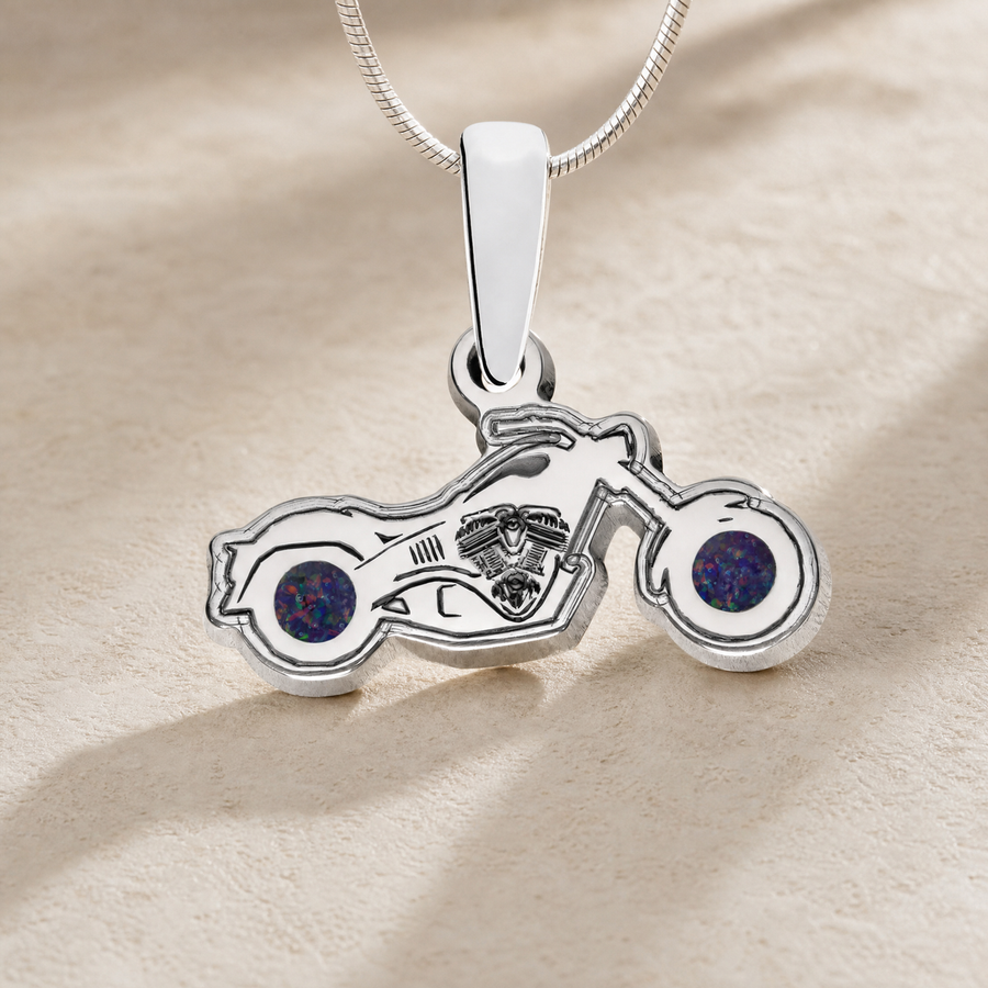 Riding Along Sterling Silver with Black Flame Opal Ash Resin Jewelry