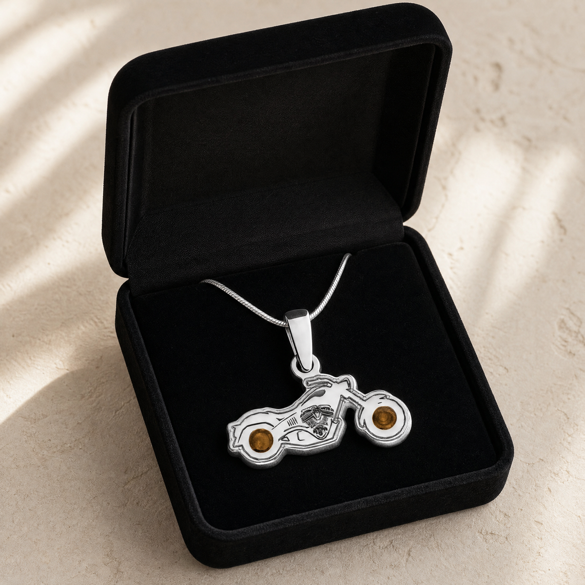 Solid 14K White Gold Riding Along with Carob Ash Resin Jewelry