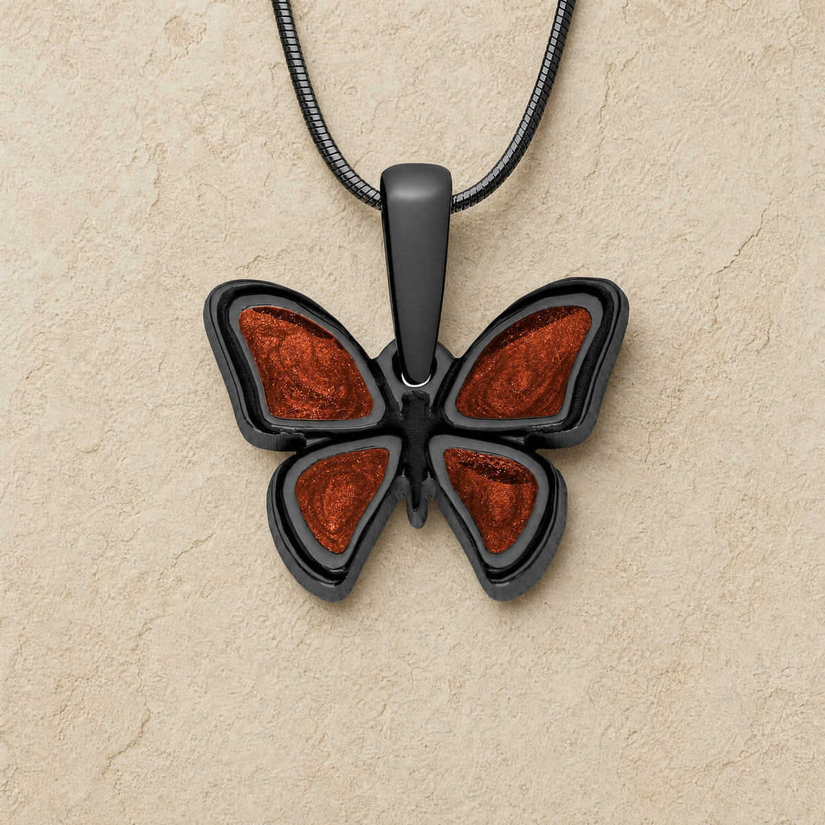 Lovable Butterfly Black Finish with Crimson Resin Ash Resin Jewelry