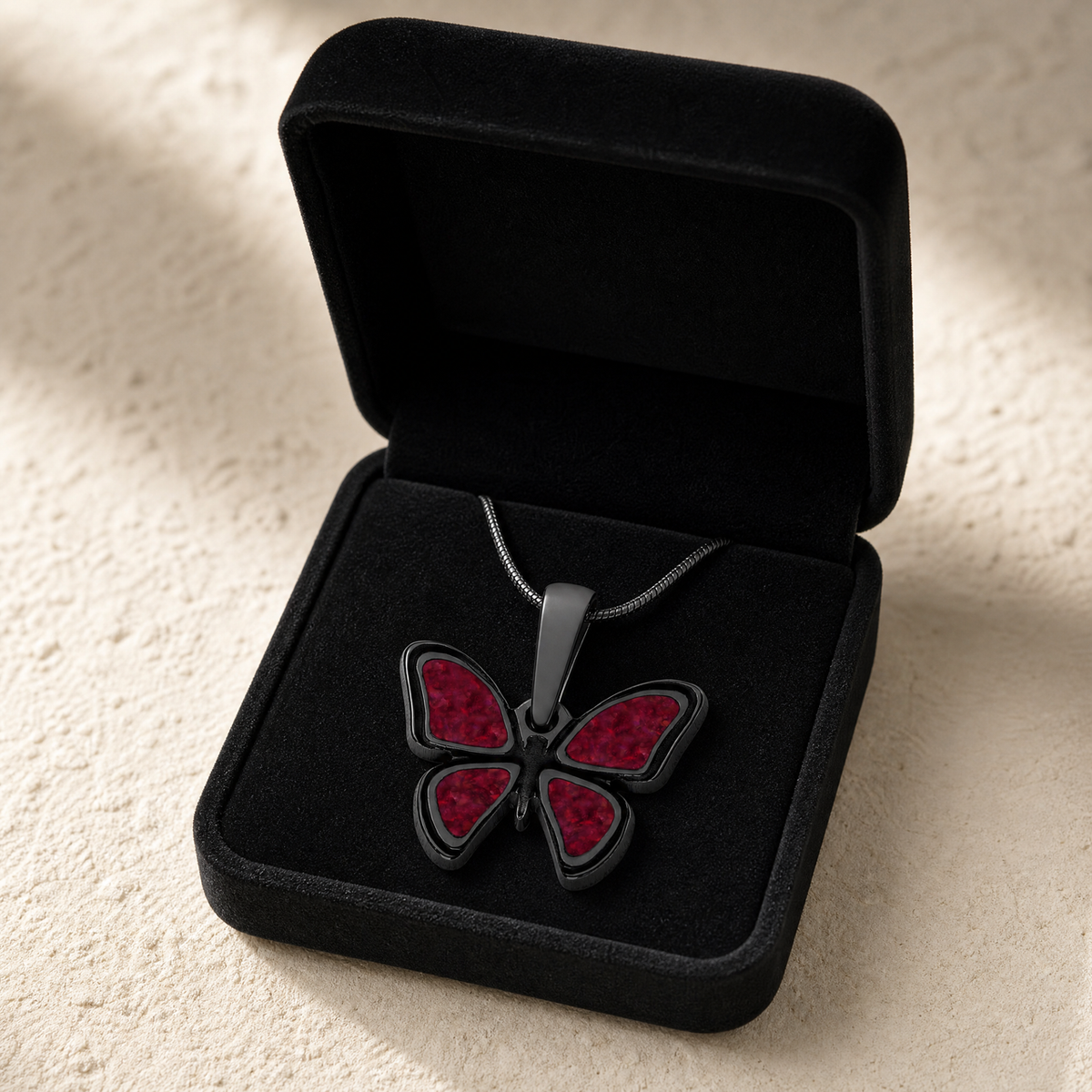 Lovable Butterfly Black Finish with Scarlet Pearl Opal Resin Ash Resin Jewelry
