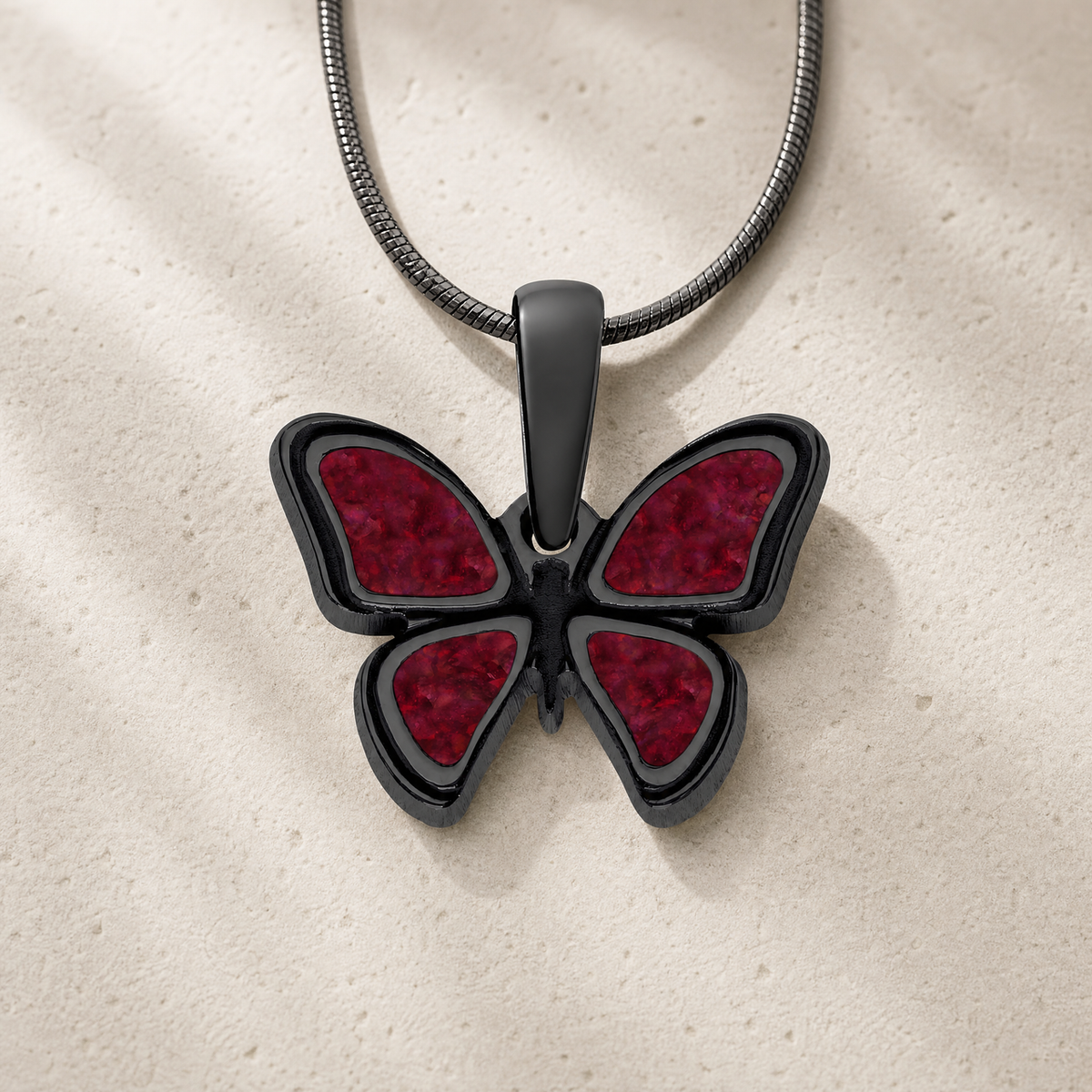 Lovable Butterfly Black Finish with Scarlet Pearl Opal Resin Ash Resin Jewelry