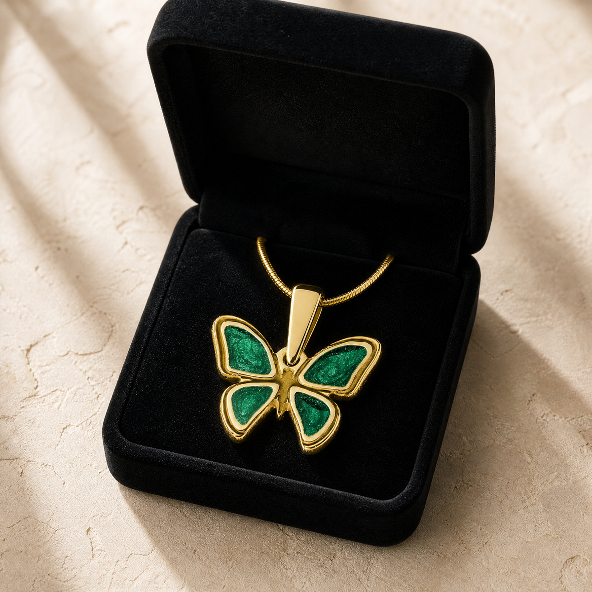Solid 14K Gold Lovable Butterfly with Seafoam Ash Resin Jewelry