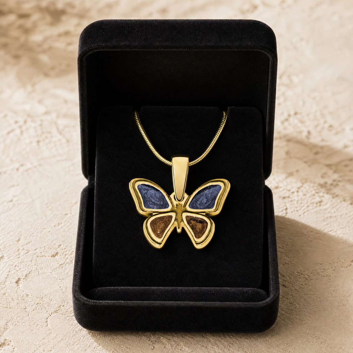 Solid 14K Gold Lovable Butterfly with Slate and Carob Ash Resin Jewelry
