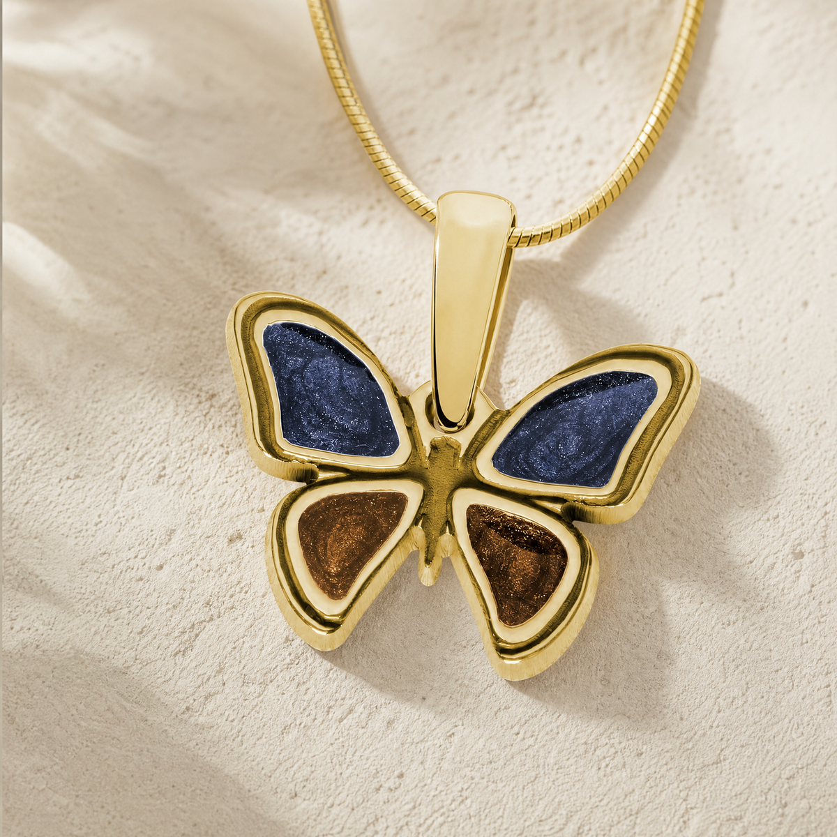 Solid 14K Gold Lovable Butterfly with Slate and Carob Ash Resin Jewelry