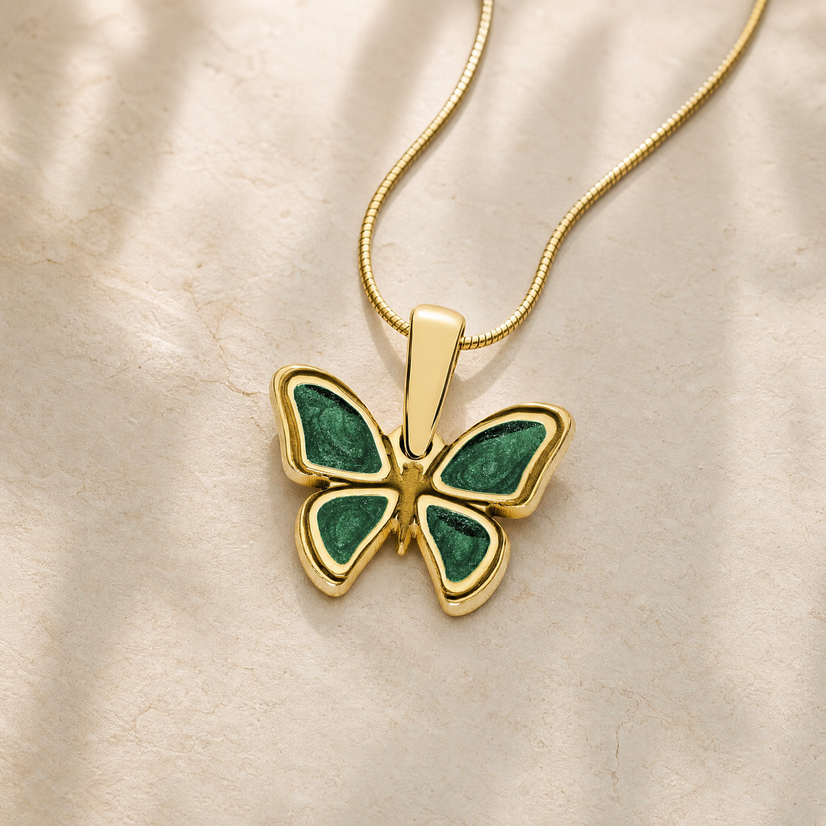 Solid 14K Gold Lovable Butterfly with Seafoam Ash Resin Jewelry