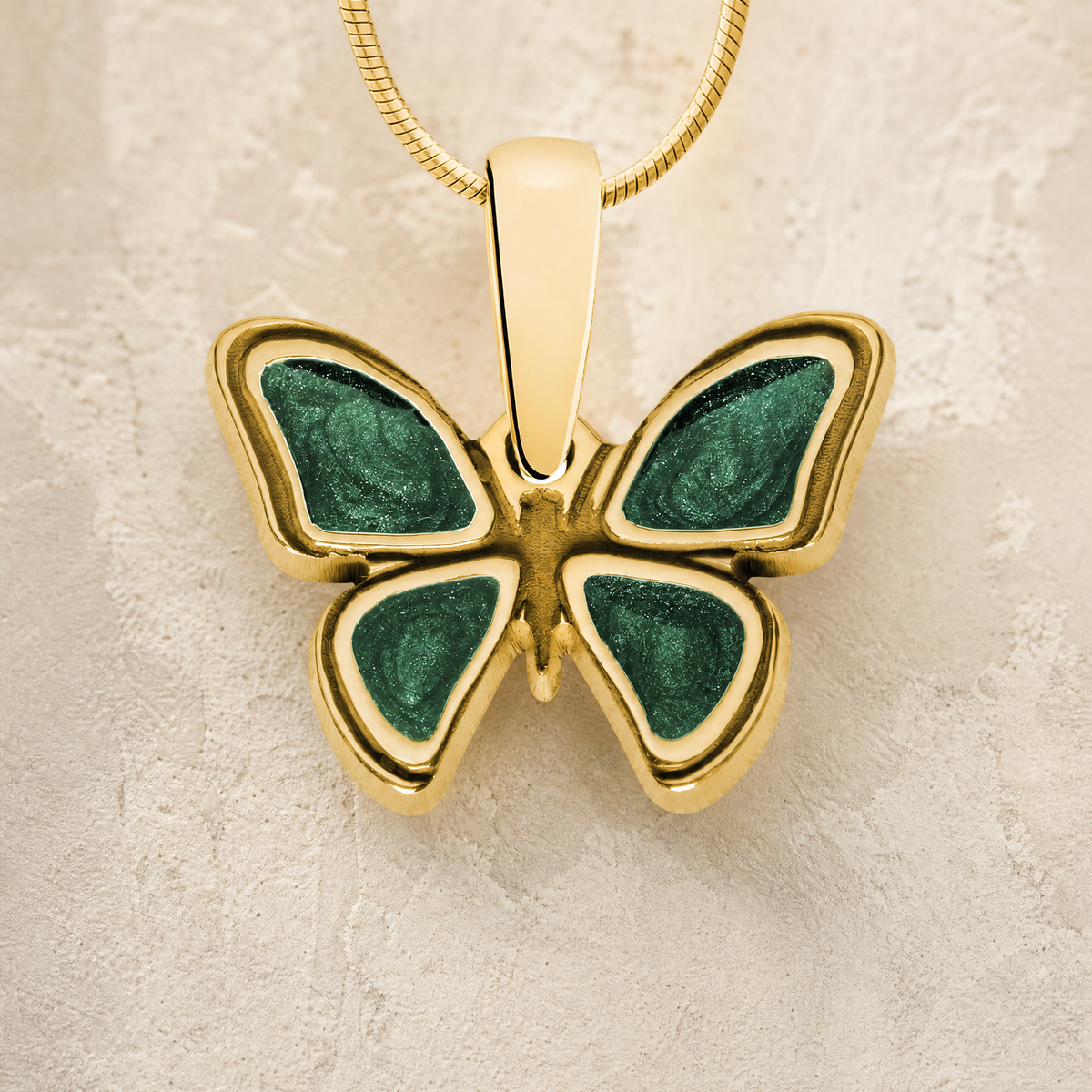 Solid 14K Gold Lovable Butterfly with Seafoam Ash Resin Jewelry