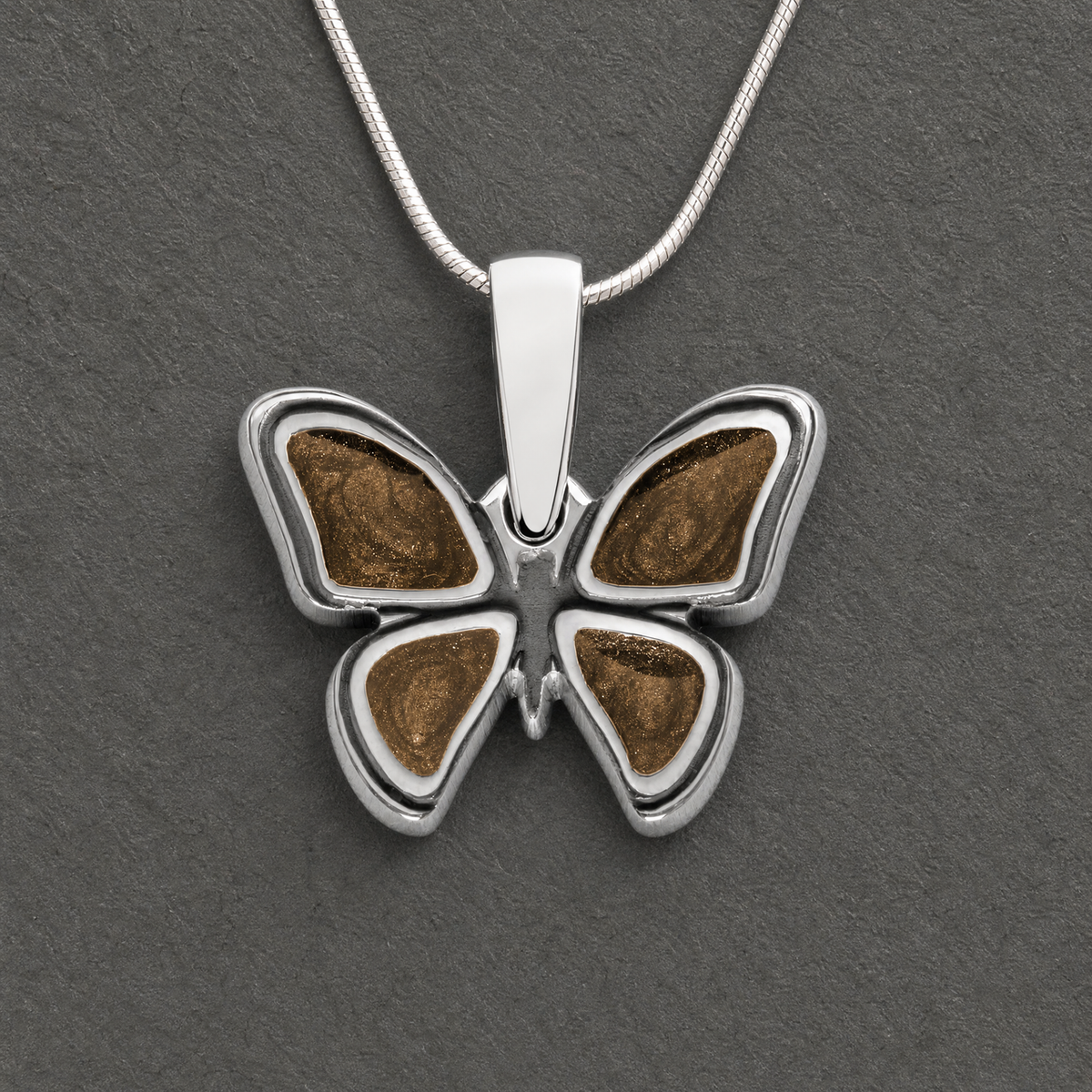 Solid 14K White Gold Lovable Butterfly with Carob Ash Resin Jewelry