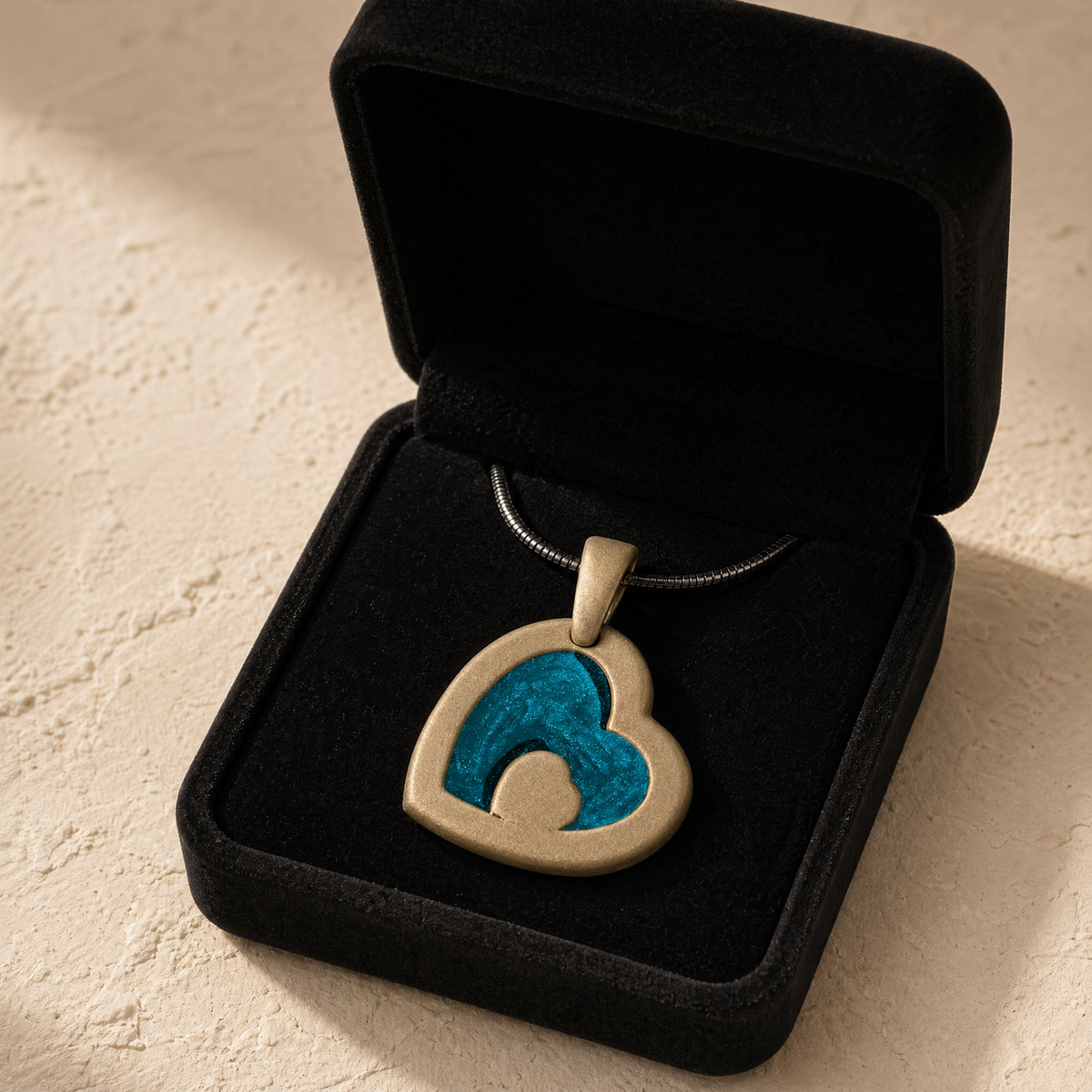Two Of A Kind Heart Bronze Finish with Aqua Ash Resin Jewelry