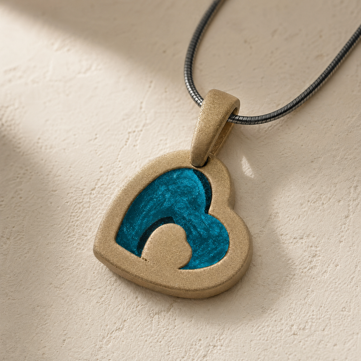 Two Of A Kind Heart Bronze Finish with Aqua Ash Resin Jewelry