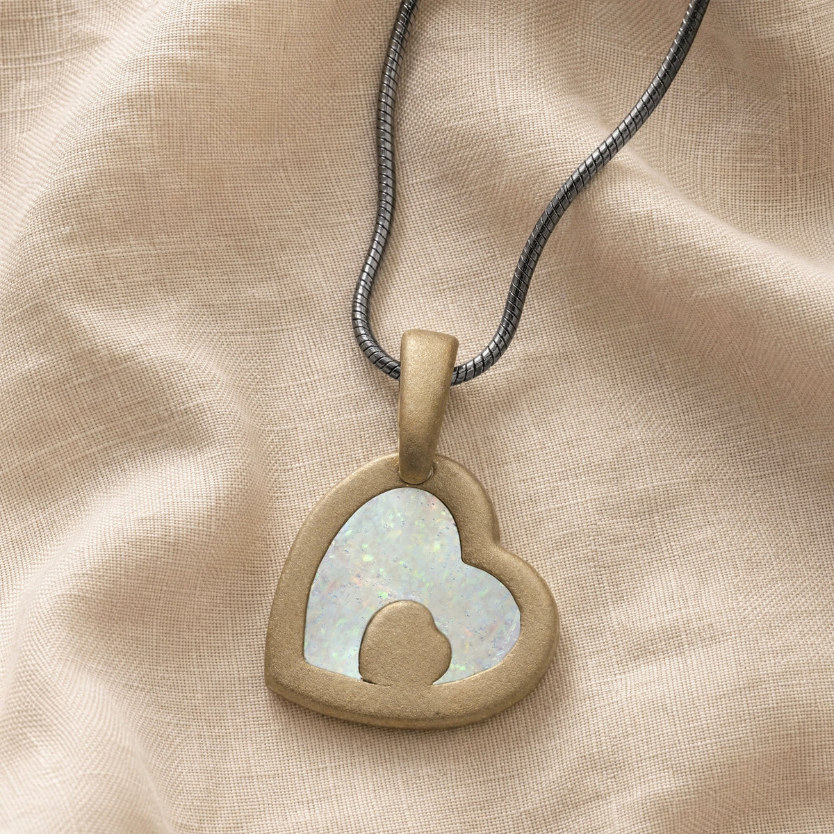 Two Of A Kind Heart Bronze Finish with Crushed Cream Opal Ash Resin Jewelry