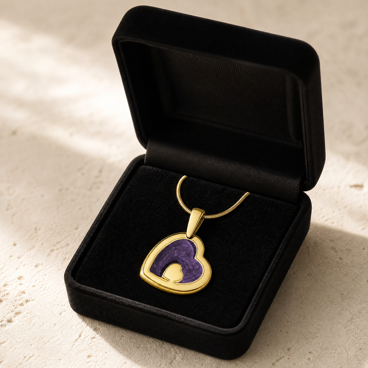 Two Of A Kind Heart Gold Plated with Mullberry Ash Resin Jewelry