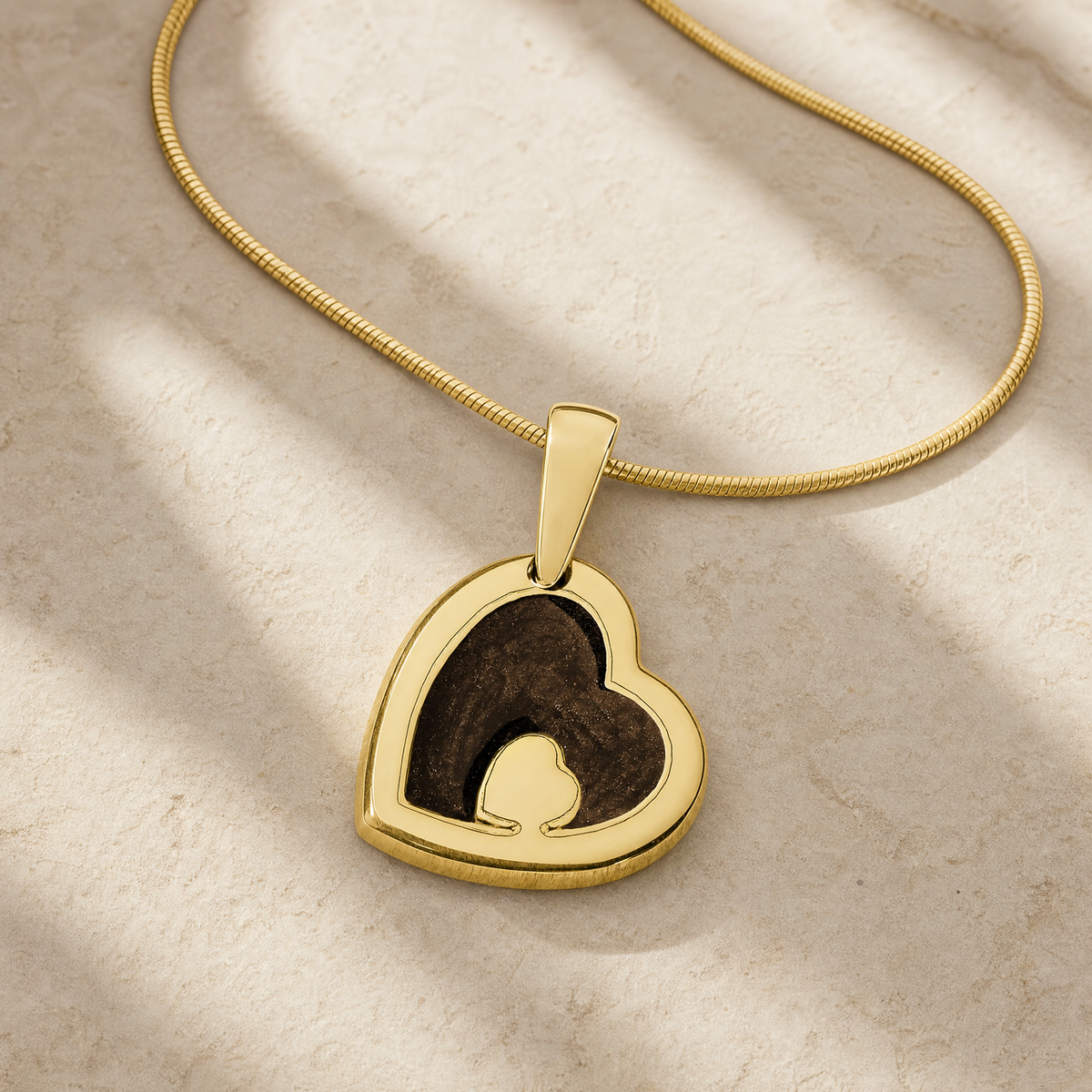 Solid 14K Gold Two Of A Kind Heart with Carob Ash Resin Jewelry