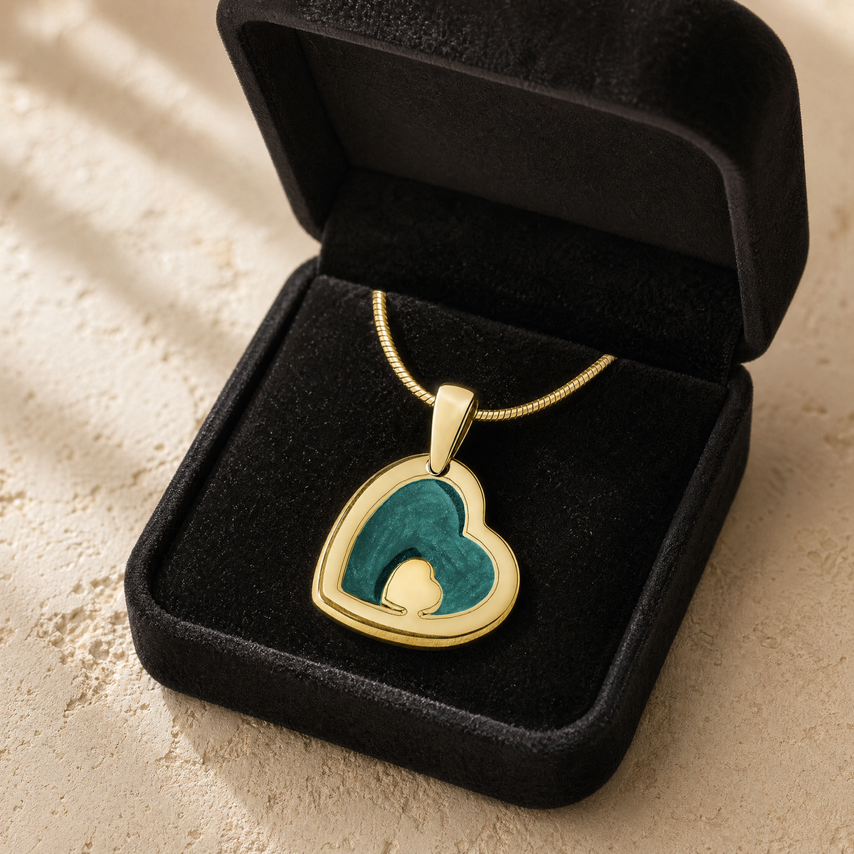 Solid 14K Gold Two Of A Kind Heart Ash Resin Jewelry