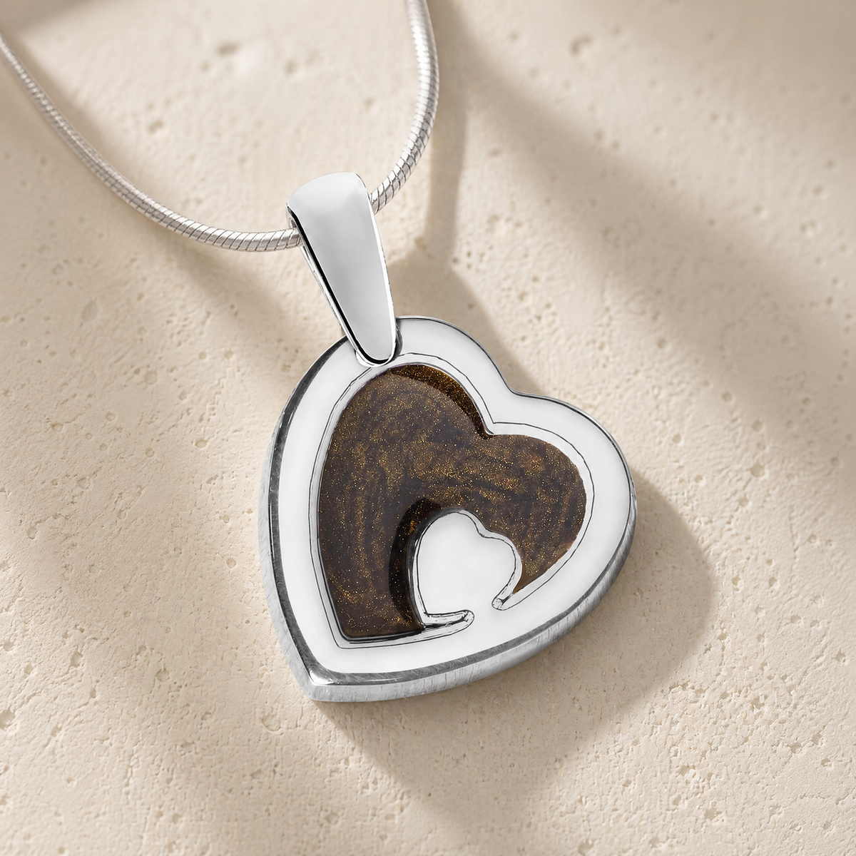 Two Of A Kind Heart Sterling Silver Ash Resin Jewelry