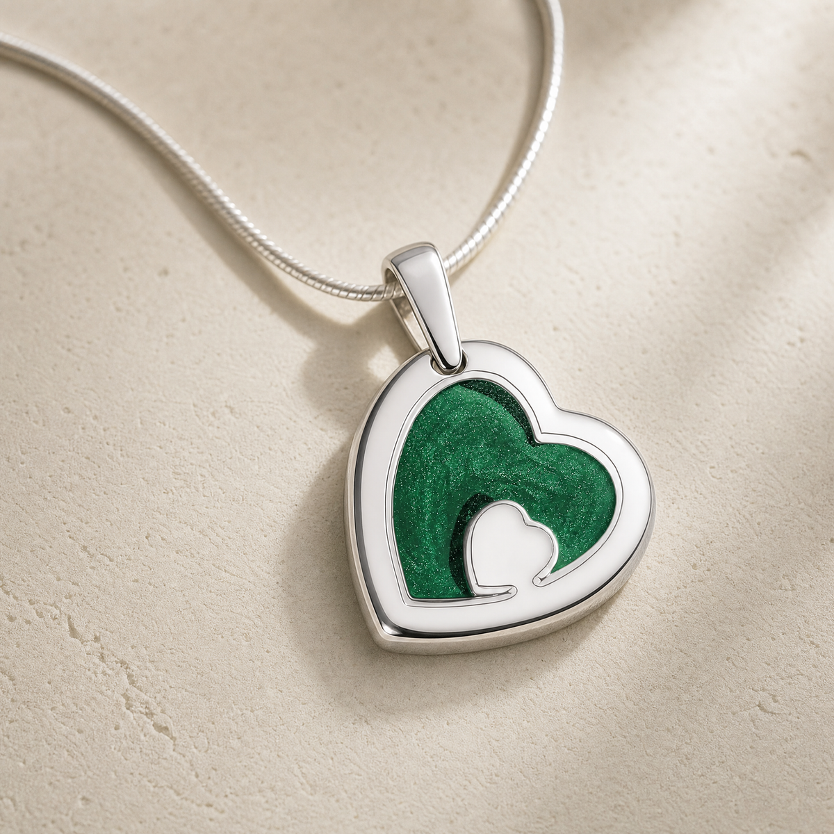 Two Of A Kind Heart Sterling Silver with Seafoam Ash Resin Jewelry