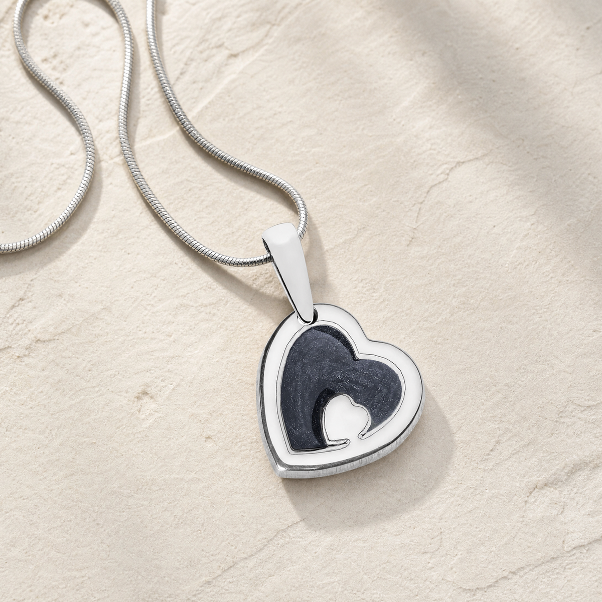 Solid 14K White Gold Two Of A Kind Heart with Slate Ash Resin Jewelry