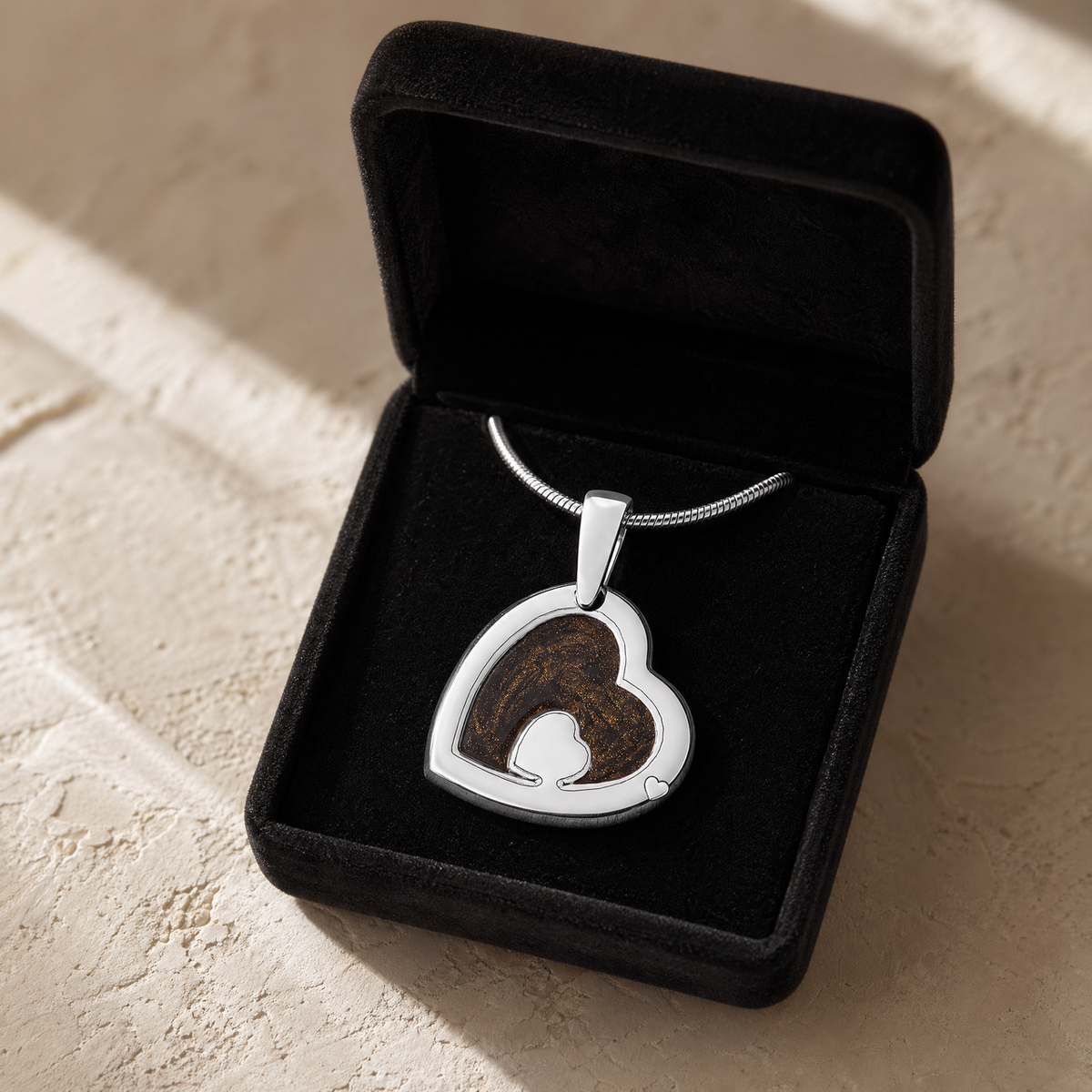 Solid 14K White Gold Two Of A Kind Heart Ash Resin Jewelry