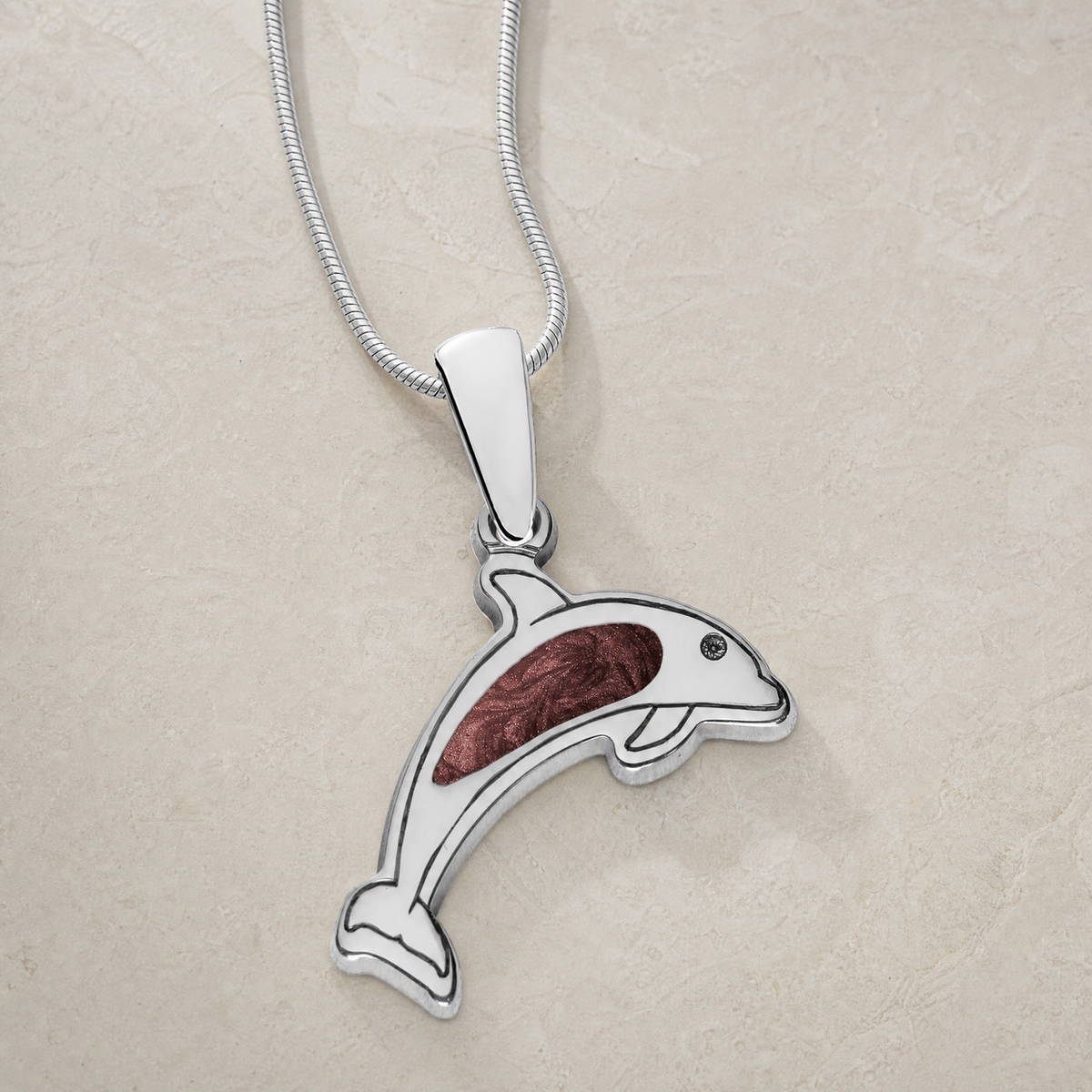 Jubilant Dolphin Sterling Silver with Crimson Ash Resin Jewelry