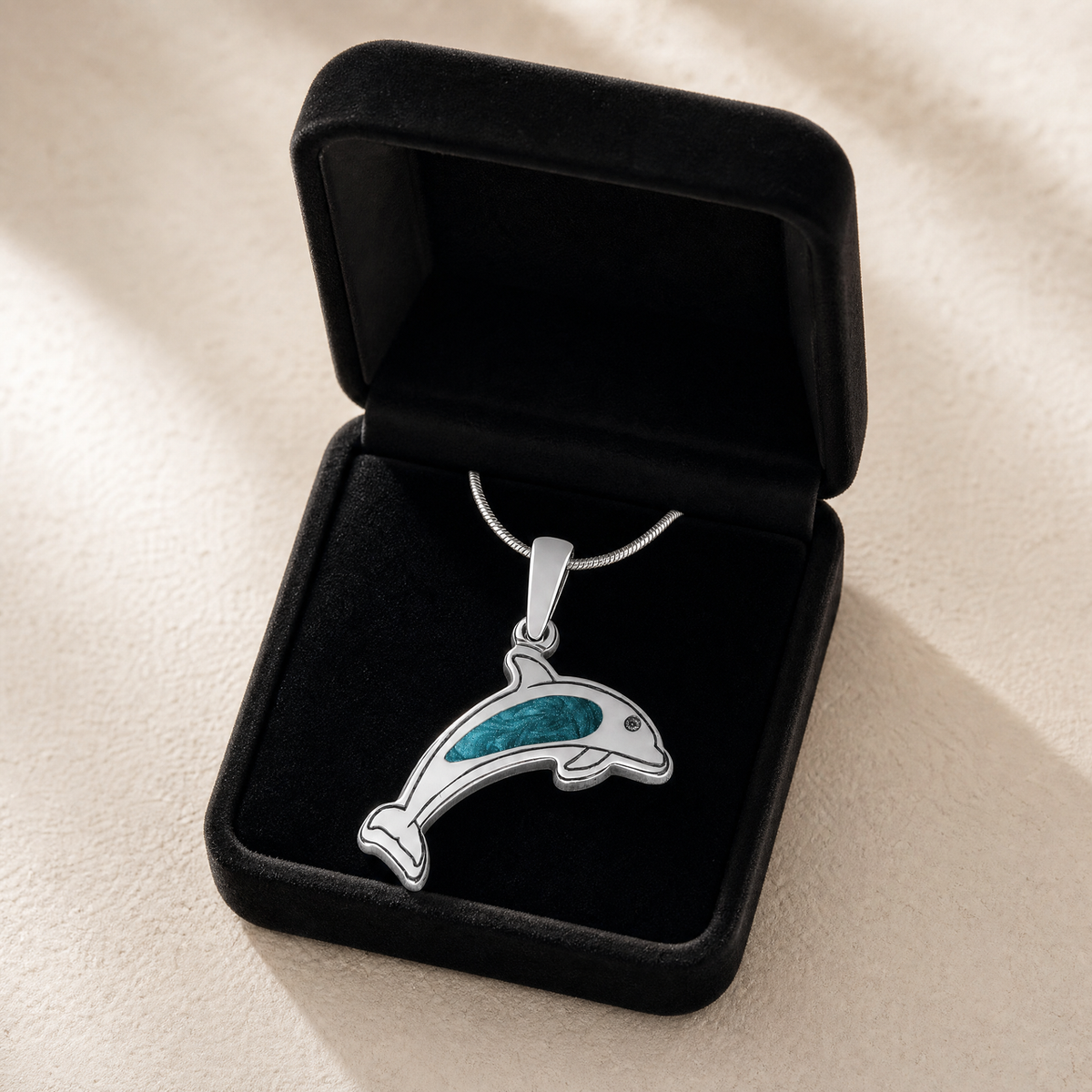 Jubilant Dolphin Sterling Silver with Aqua Ash Resin Jewelry